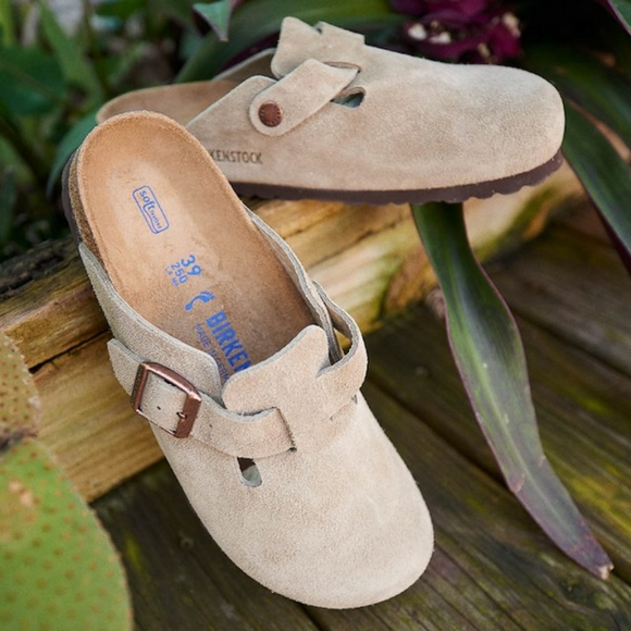 Birkenstock Shoes - Birkenstock Boston Slip On Clog Mules In Taupe Womens Shoes Size 36